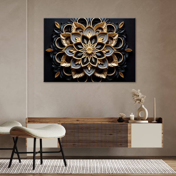 Kunstdruck auf Leinwand 'Black Intricate Floral Pattern'