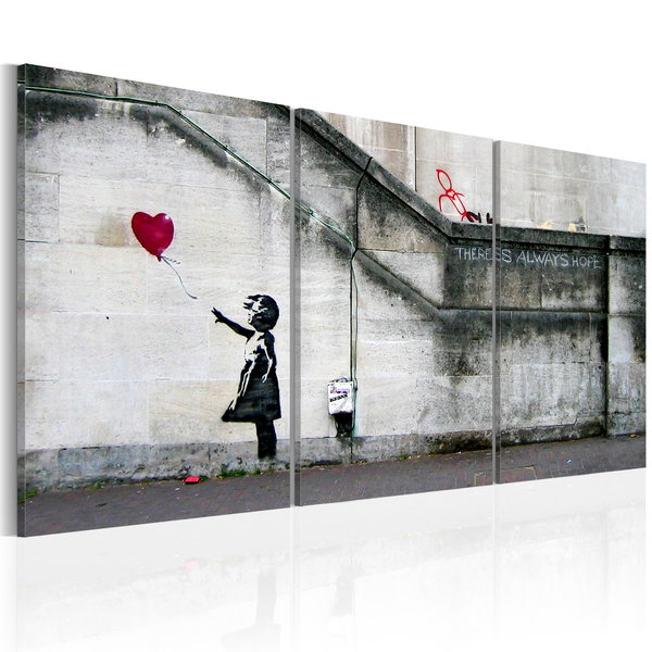 Kunstdruck auf Leinwand 'Hoffnung gibt es immer (Banksy) - Triptychon'