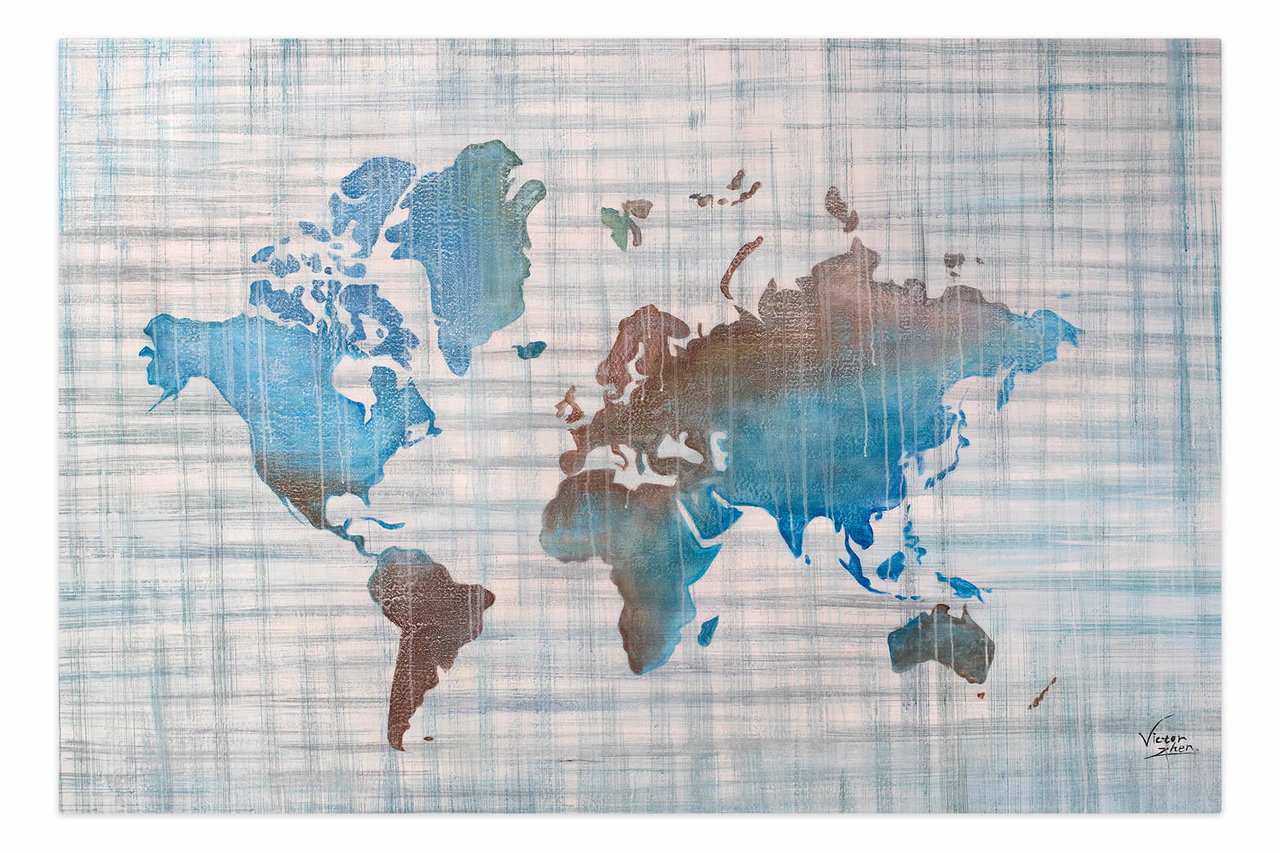 XXL Olieverf schilderijen 'View of the World' | Handgeschilderd unicum komt in de ruimte goed tot zijn recht.