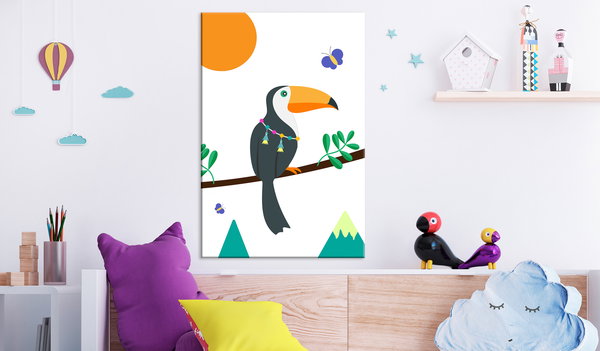 Kunstdruck auf Leinwand 'Toucan And Butterflies Vertical'