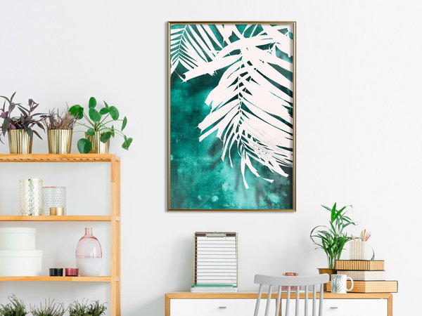 Poster 'White Palm on Teal Background'