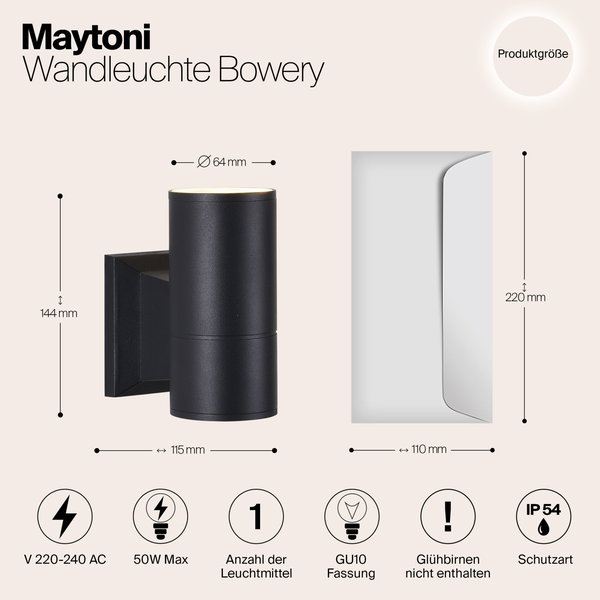 Wandleuchte 'Bowery 1'