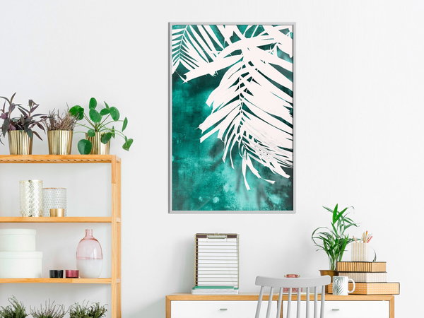 Poster 'White Palm on Teal Background'