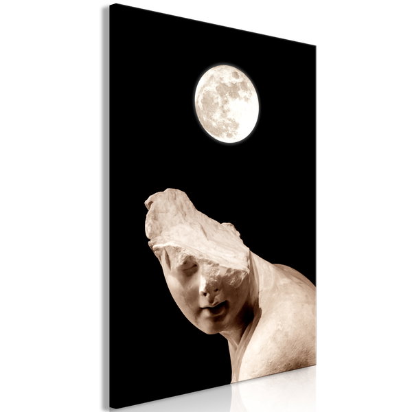 Kunstdruk op canvas 'Moon and Statue Vertical'