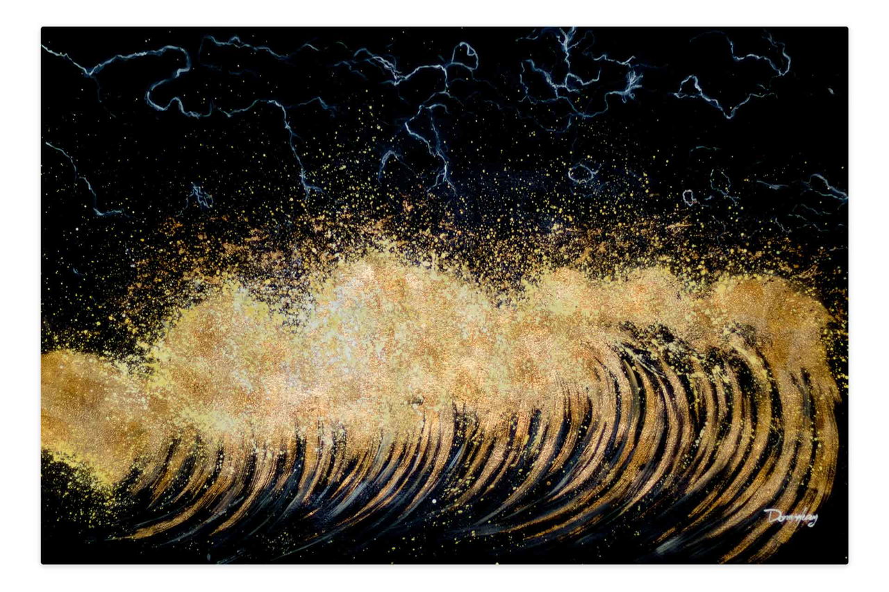 XXL Olieverf schilderijen 'Auriferous Storms' | Handgeschilderd unicum komt in de ruimte goed tot zijn recht.