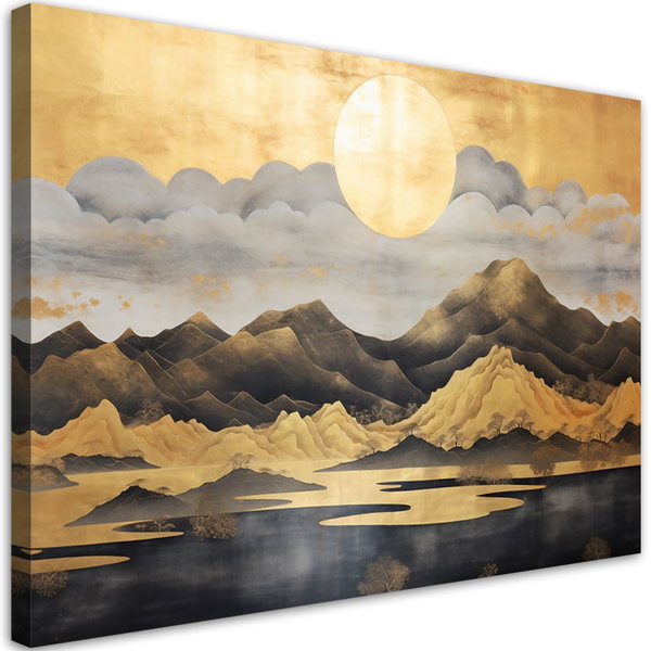 Kunstdruck auf Leinwand 'Golden Full Moon Mountain Landscape'