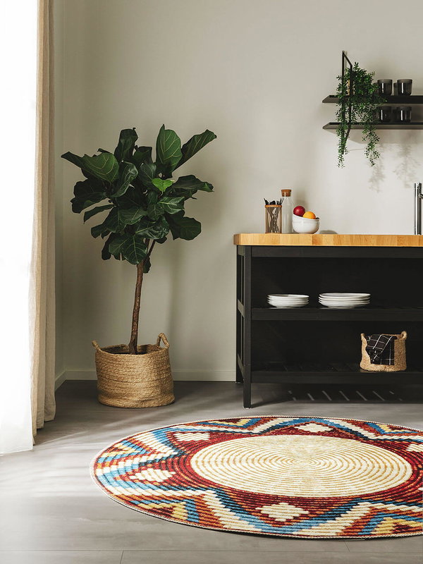 Design In- &amp; Outdoor Runder Teppich Kenya Bunt