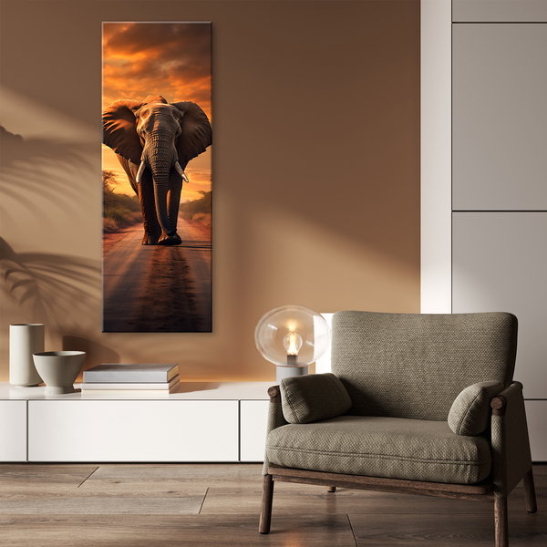 Kunstdruck auf Leinwand 'Elephant in Sunset'
