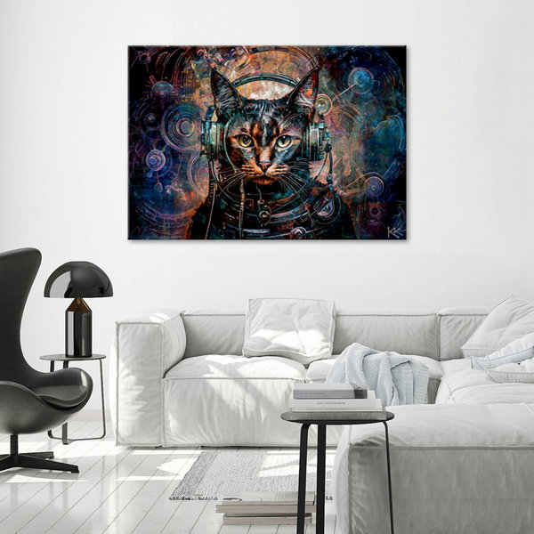 Kunstdruck auf Leinwand 'Cyber Cat DJ Vibes 2'