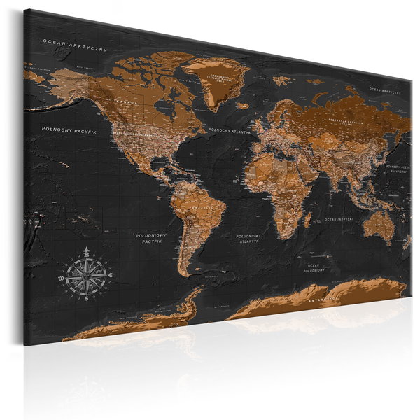 Kunstdruk op canvas 'Brown World Map (PL)'