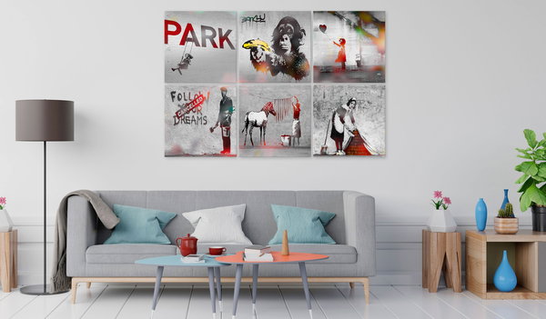 Kunstdruck auf Leinwand 'Banksy Collage (6-teilig)'