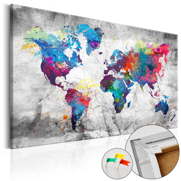 Tableau en liège 'World Map: Grey Style'