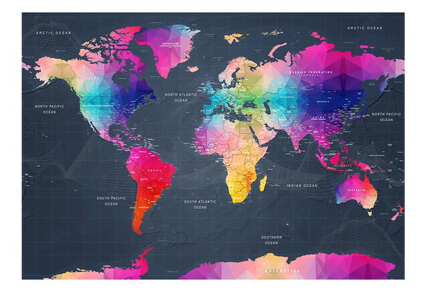 Tapete 'World Map: Colourful Crystals'