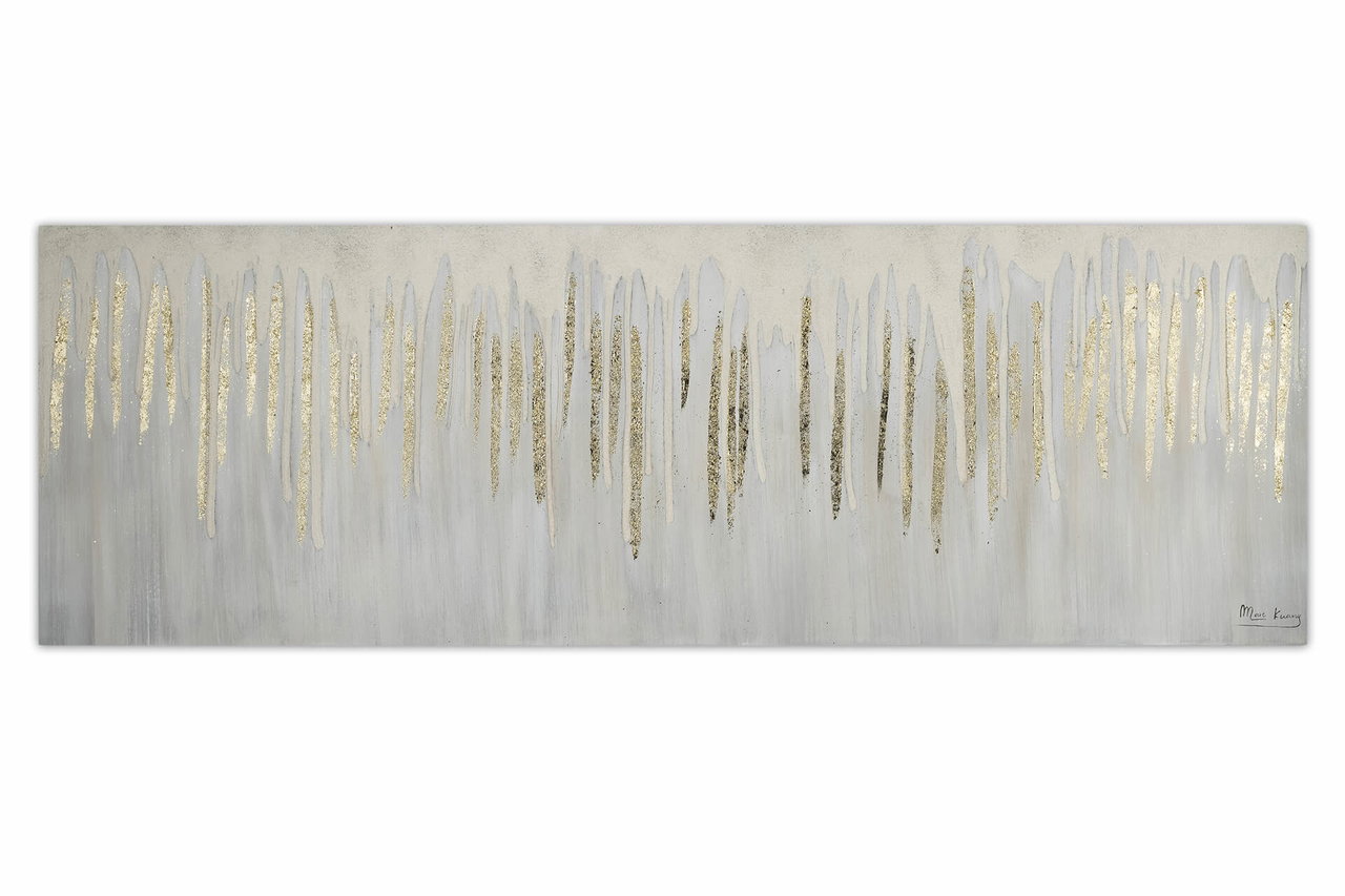 Handgeschilderd schilderij 'Dripping in White' 150x50cm | incl. certificaat van echtheid in de ruimte.