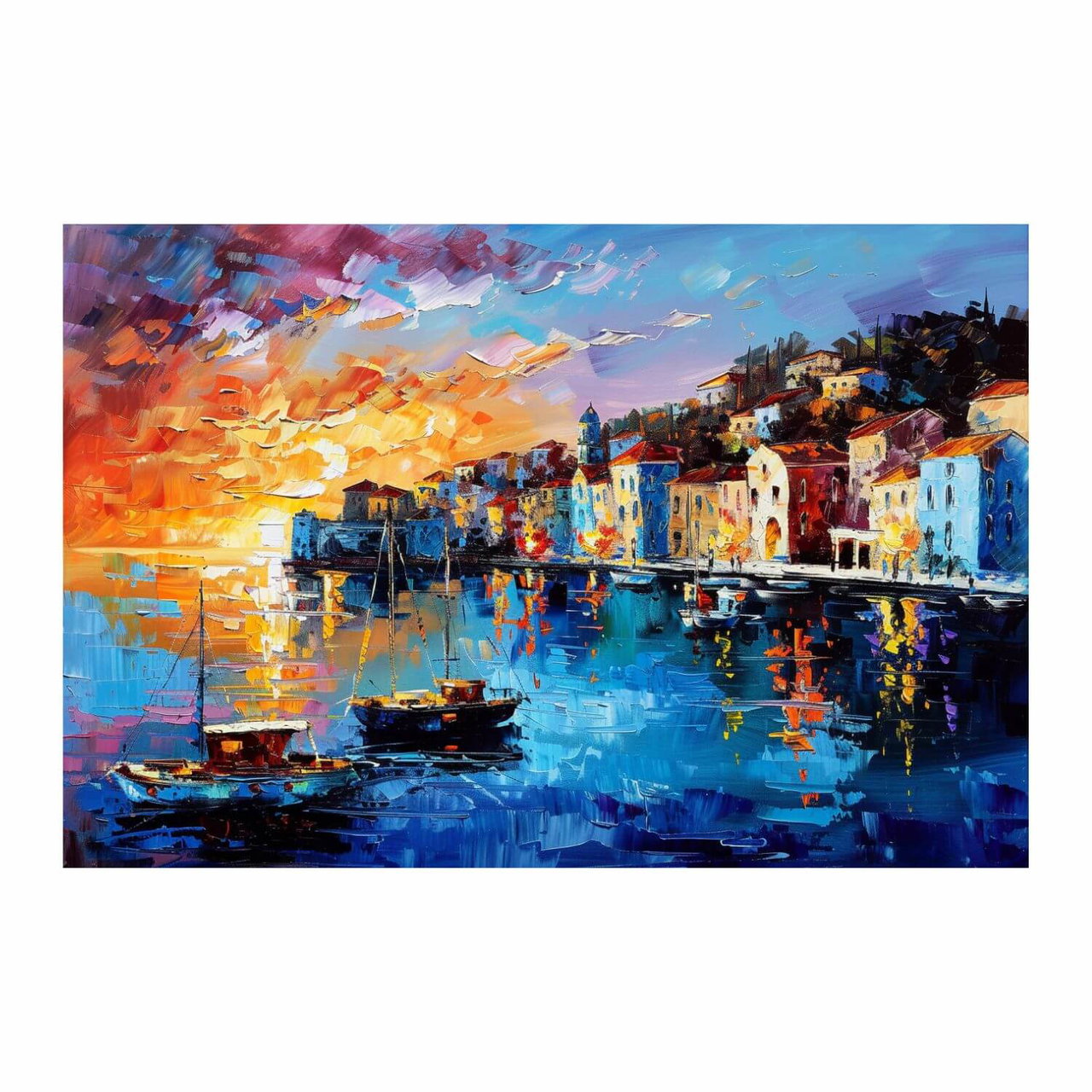 Handgeschilderd schilderij 'Riviera Sunset' | incl. certificaat van echtheid in de ruimte.