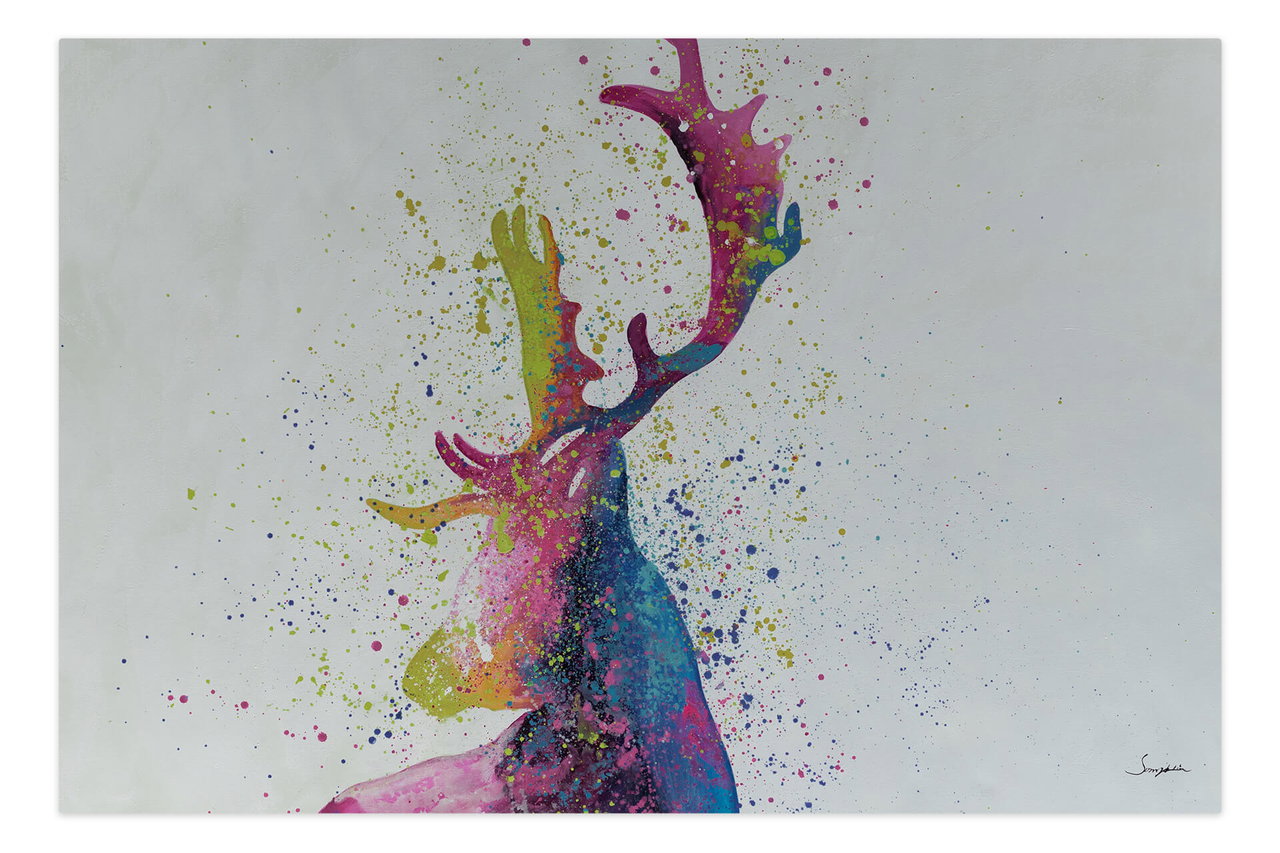 XXL Olieverf schilderijen 'Magic Deer' | Handgeschilderd unicum in de ruimte.
