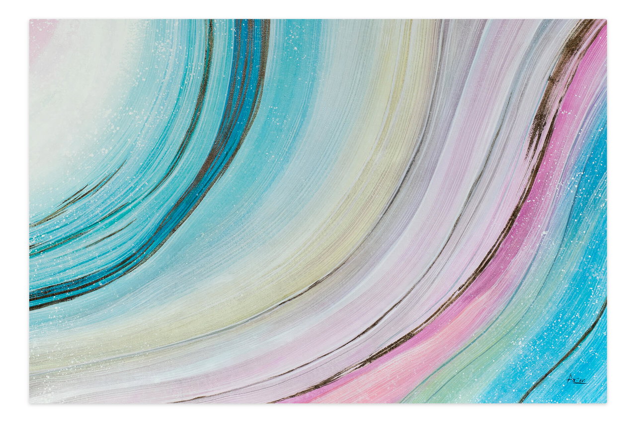 Olieverf schilderijen 'Rainbow Universe' | Handgeschilderd unicum 180x120cm komt in de ruimte goed tot zijn recht.