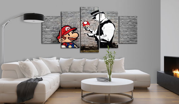 Kunstdruck auf Leinwand 'Super Mario Mushroom Cop (Banksy)'