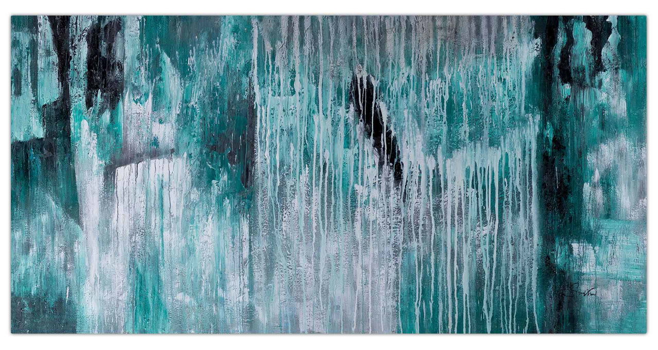 XXL Olieverf schilderijen 'Ice Blue Sky' | Handgeschilderd unicum komt in de ruimte goed tot zijn recht.