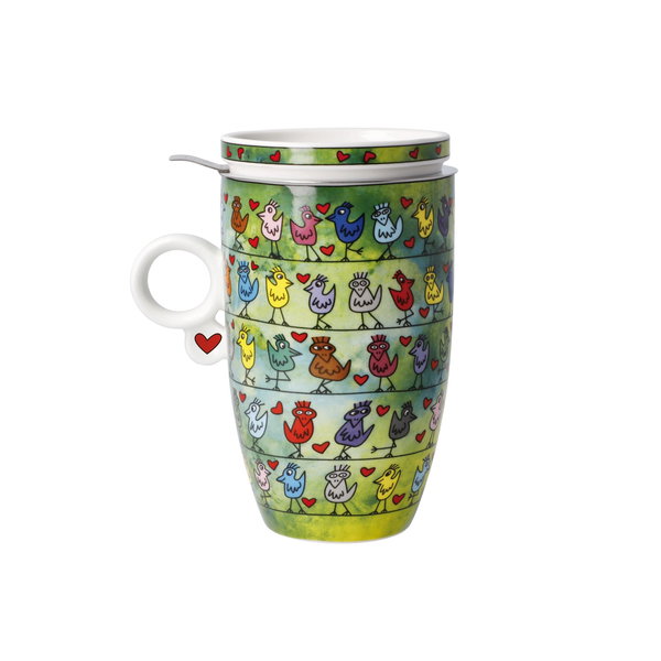 Goebel Teetasse mit Sieb und Deckel 'Birds on a Love Wire'