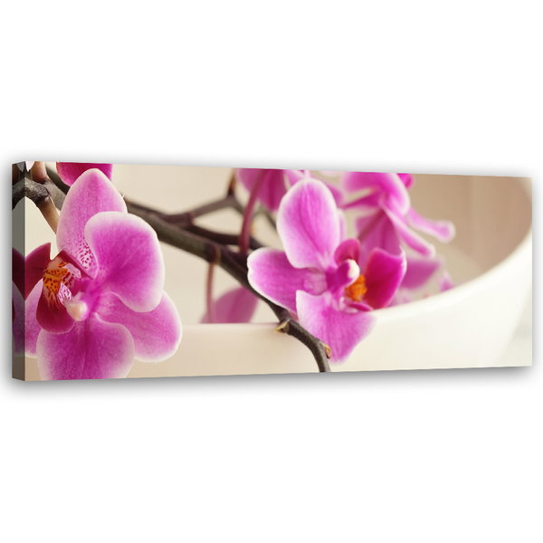 Kunstdruck auf Leinwand 'Pink Orchids in Ceramic Bowl'