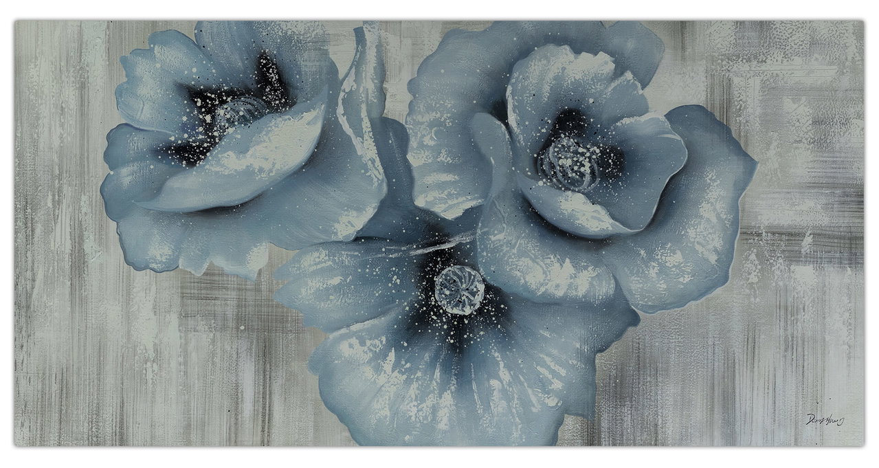 XXL Olieverf schilderijen 'Blue Posy' | Handgeschilderd unicum komt in de ruimte goed tot zijn recht.