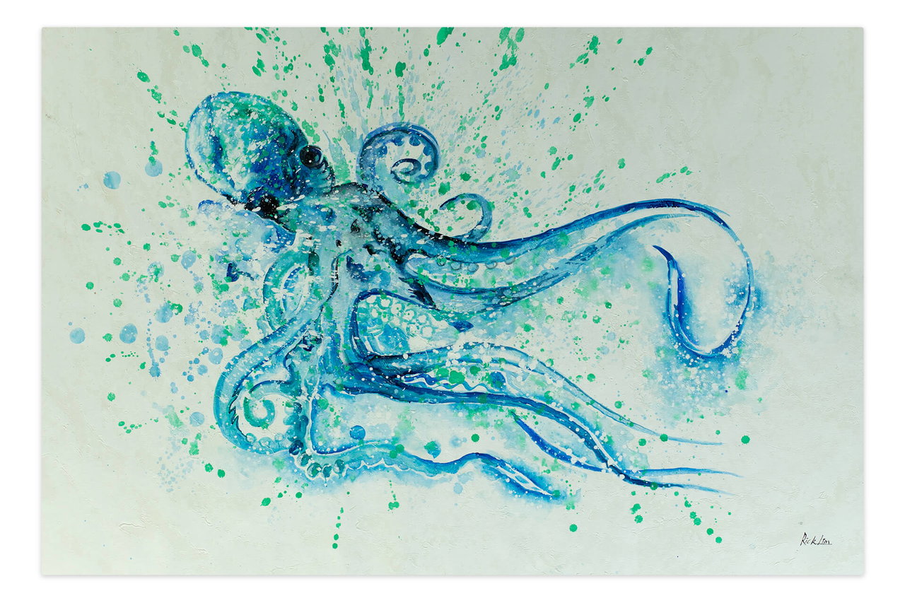 Olieverf schilderijen 'Blue Uniqueness' | Handgeschilderd unicum 180x120cm in de ruimte.