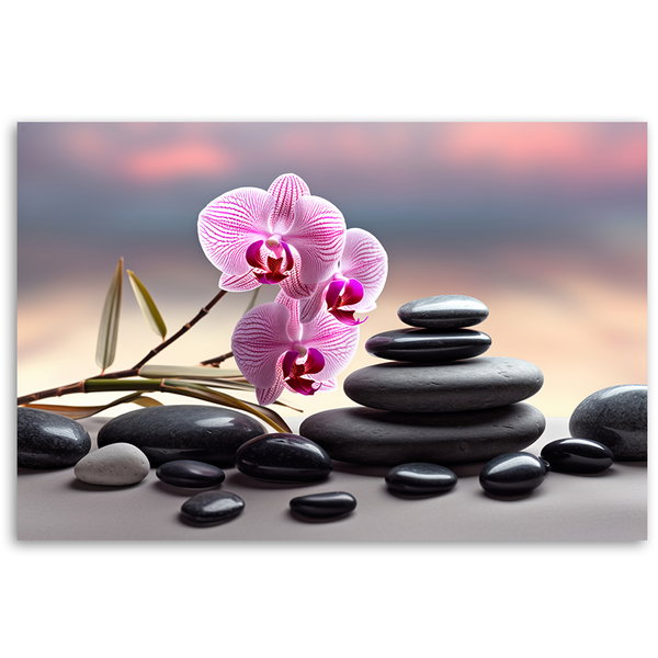 Kunstdruck auf Leinwand 'Zen Orchid with Balance Stones'