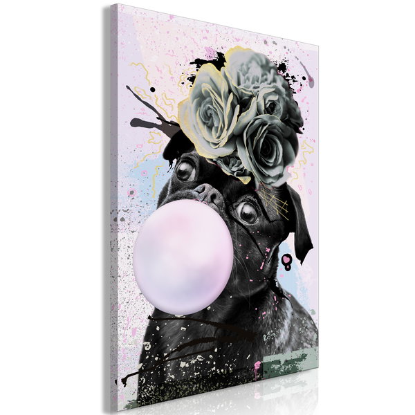 Druk artystyczny na płótnie 'Pug With Bubble Gum Vertical'