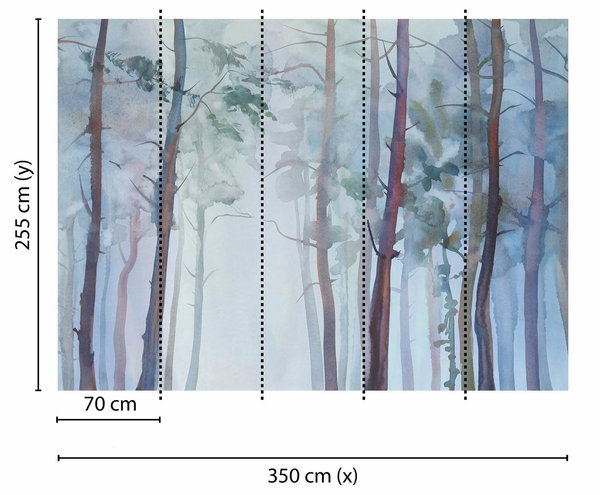 Tapete 'Aquarelle Forest' 350x255cm