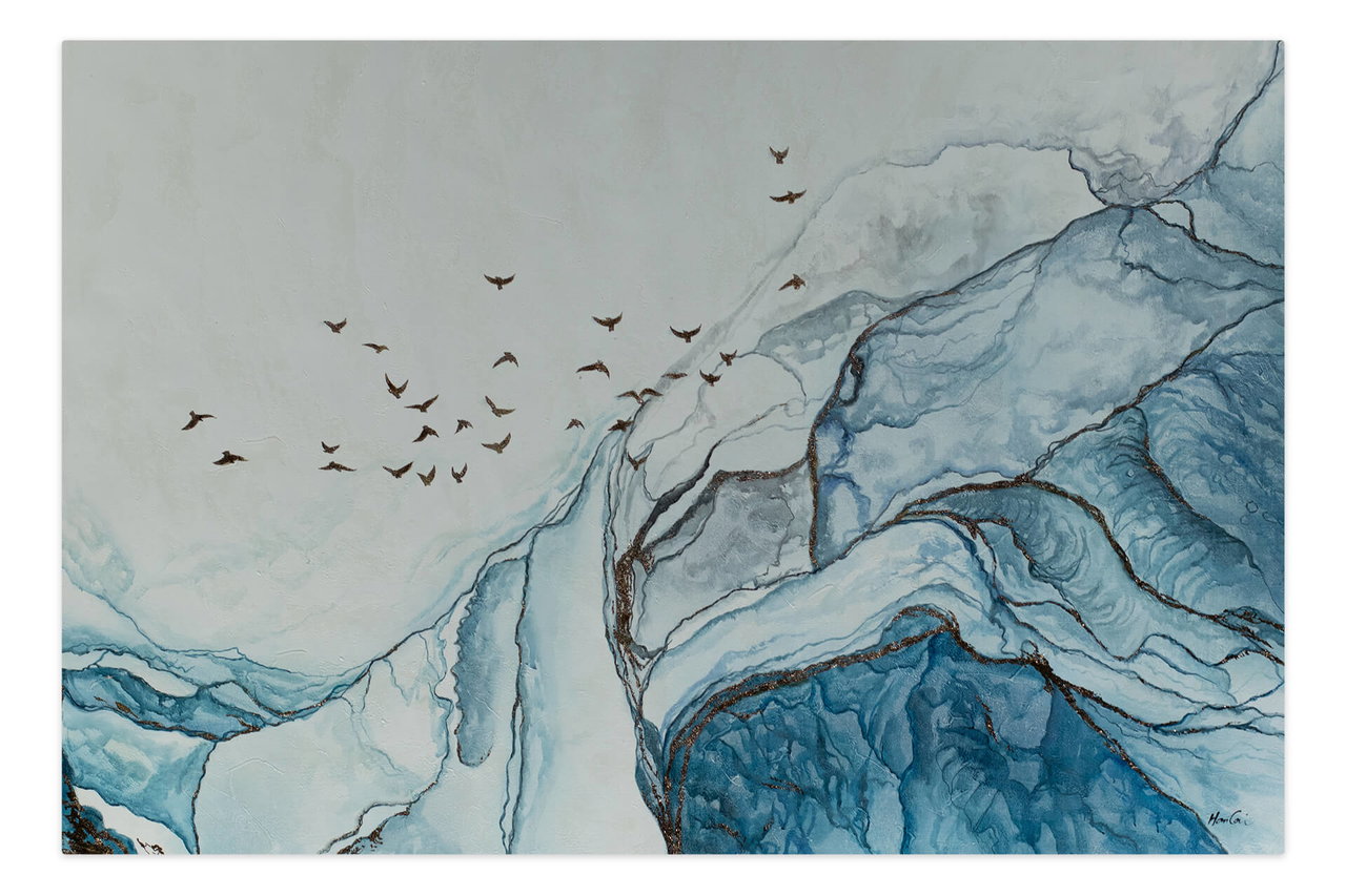 Olieverf schilderijen 'Marble Landscapes' | Handgeschilderd unicum 180x120cm komt in de ruimte goed tot zijn recht.