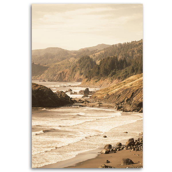 Kunstdruck auf Leinwand 'Rocky Coastline at Dusk'