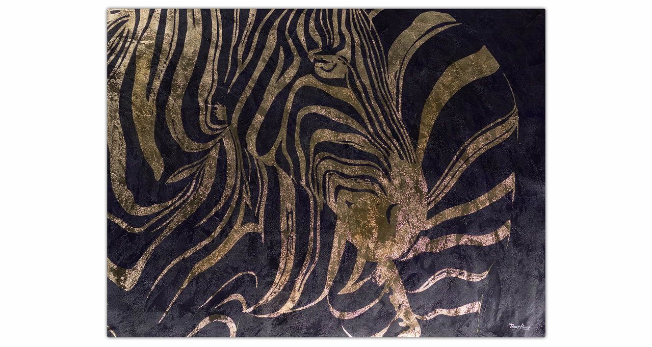 XXL Olieverf schilderijen 'Gold Zebra' | Handgeschilderd unicum in de ruimte.