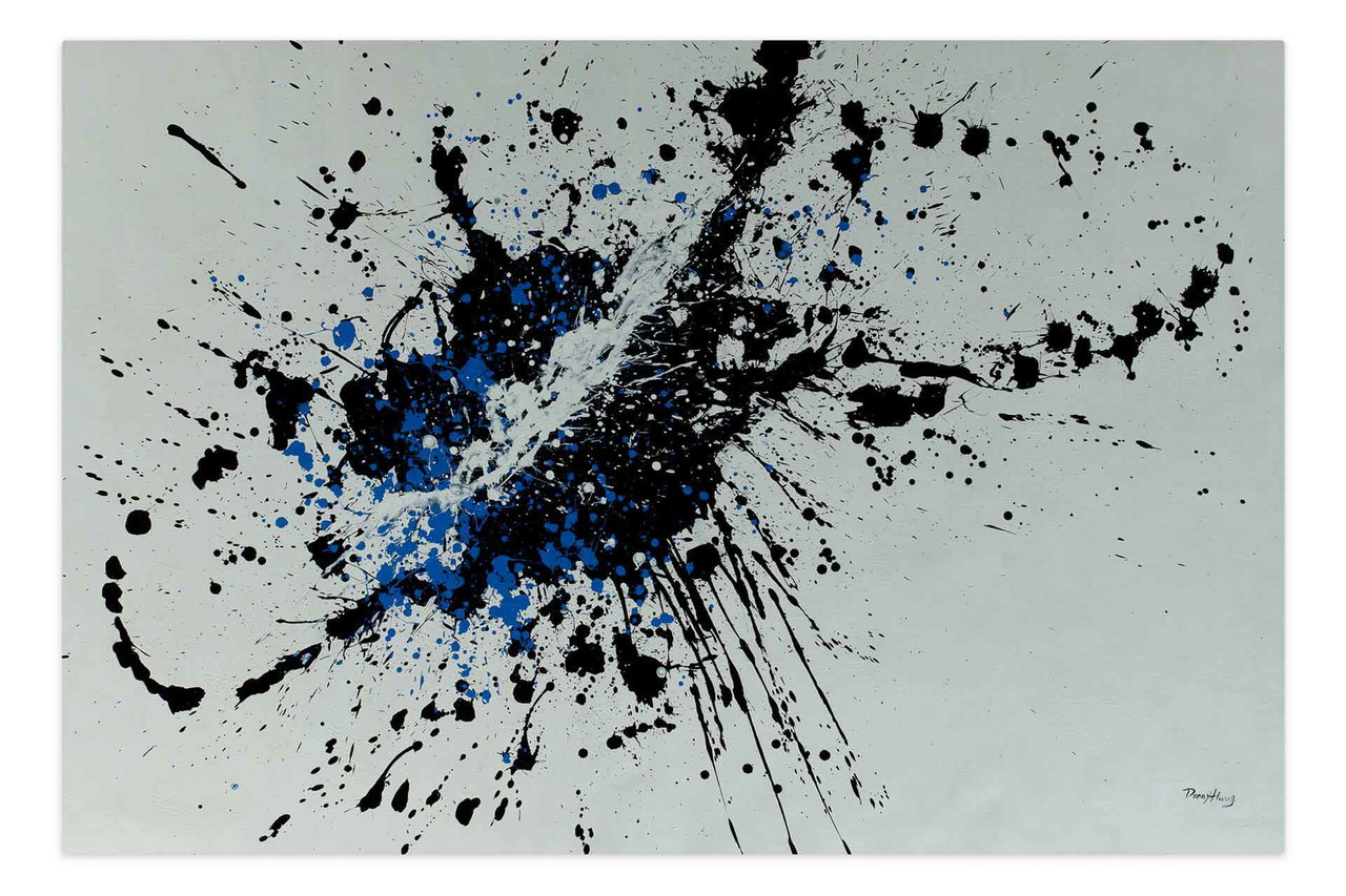 Olieverf schilderijen 'Dark Explosion' | Handgeschilderd unicum 180x120cm in de ruimte.