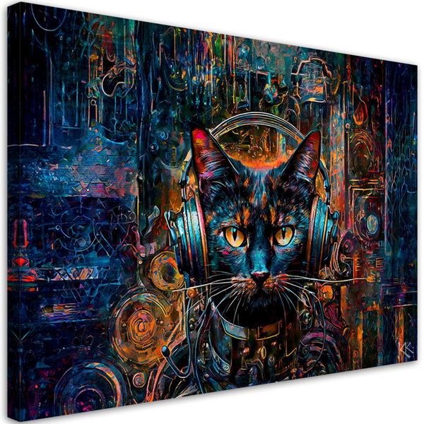 Stampa su tela 'Cyber Cat DJ Vibes 1'