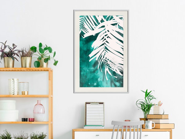Poster 'White Palm on Teal Background'