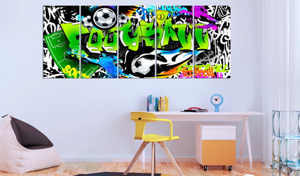 Kunstdruk op canvas 'Football Graffiti (5 Parts) Narrow'