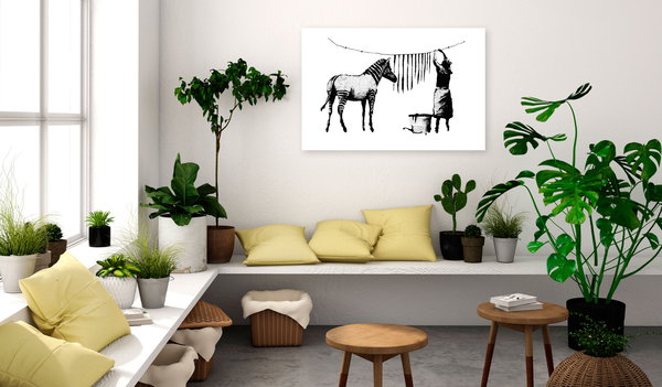 Kunstdruck auf Leinwand 'Banksy: Washing Zebra Wide'