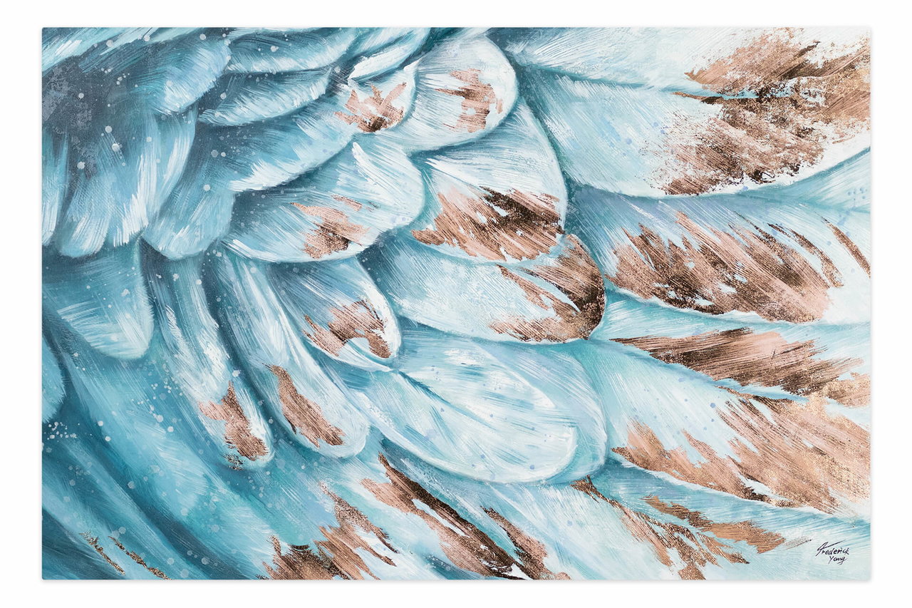 XXL Olieverf schilderijen 'Feather of the Phoenix' | Handgeschilderd unicum komt in de ruimte goed tot zijn recht.