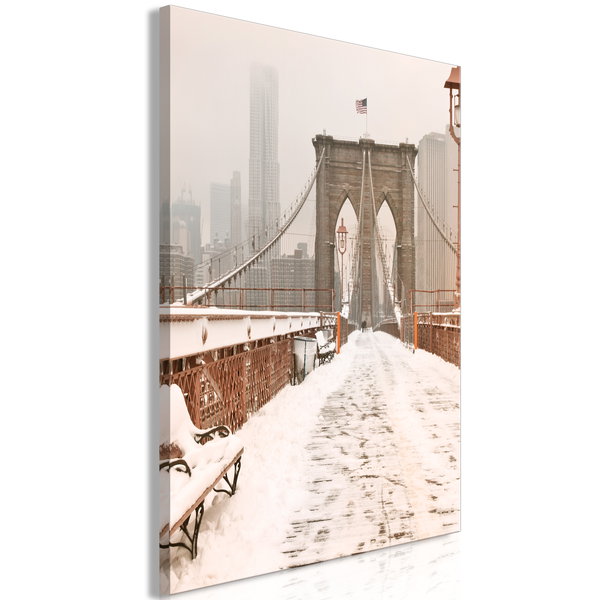 Kunstdruk op canvas 'Brooklyn Bridge in Sepia Vertical'