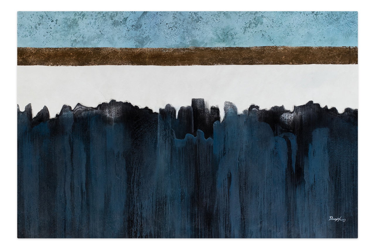 Olieverf schilderijen 'Mysterious Depths' | Handgeschilderd unicum 180x120cm komt in de ruimte goed tot zijn recht.