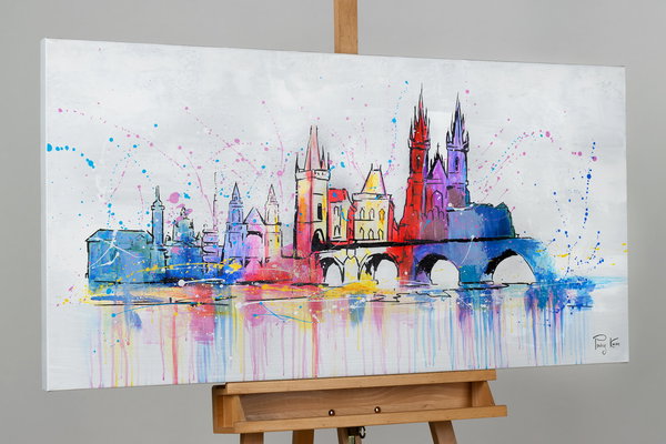Handgemaltes Gemälde 'Prague Skyline Silhouette' 120x60cm | inkl. Echtheitszertifikat