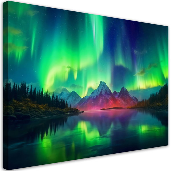 Kunstdruck auf Leinwand 'Aurora Borealis Over Tranquil Lake 3'