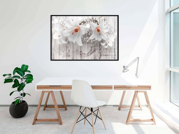 Poster 'Lilies on Wood'