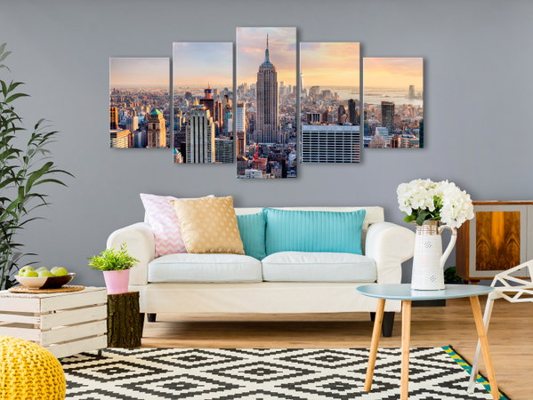 Kunstdruk op canvas 'Sunny Metropolis (5 Parts) Wide'
