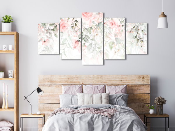Kunstdruck auf Leinwand 'Waterfall of Roses (5-teilig) Wide - First Variant'
