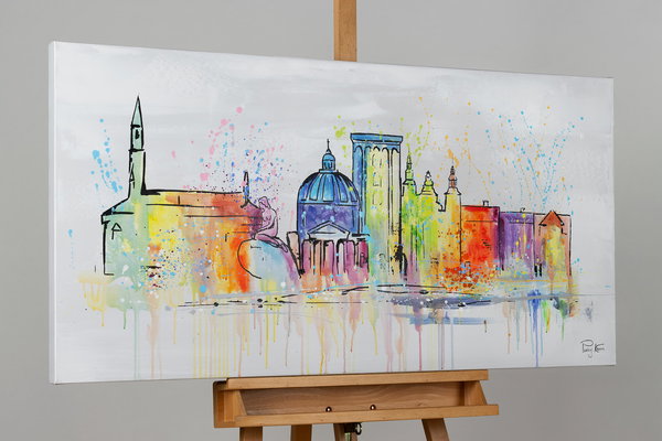 Handgemaltes Gemälde 'Copenhagen Skyline Silhouette' 120x60cm | inkl. Echtheitszertifikat