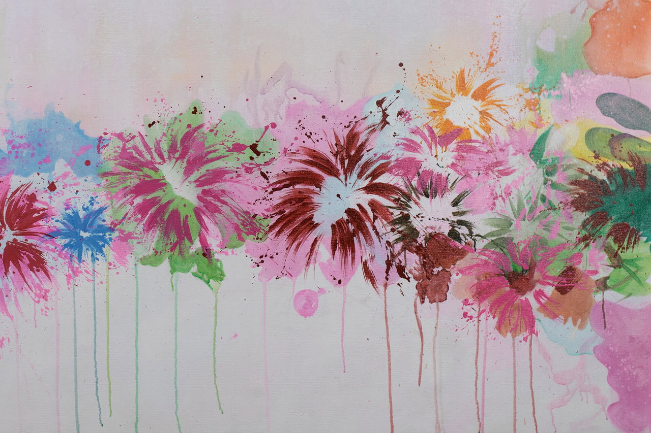 XXL Olieverf schilderijen 'Blooming Fireworks' | Handgeschilderd unicum in de ruimte.