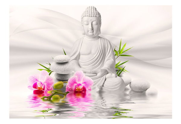 Tapete 'Buddha und Orchideen'