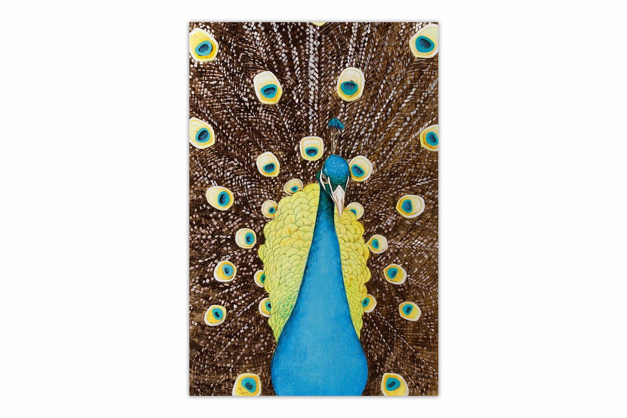 XXL Olieverf schilderijen 'Magic Peacock' | Handgeschilderd unicum komt in de ruimte goed tot zijn recht.